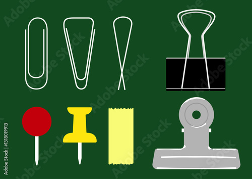 とめる文房具のイラストセット