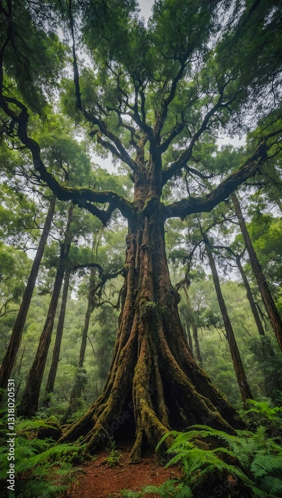 Fototapeta premium Ancient tree standing tall in a forest.