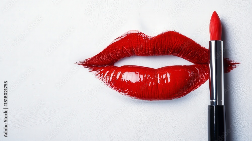 Obraz premium Glossy Red Lips on White Background