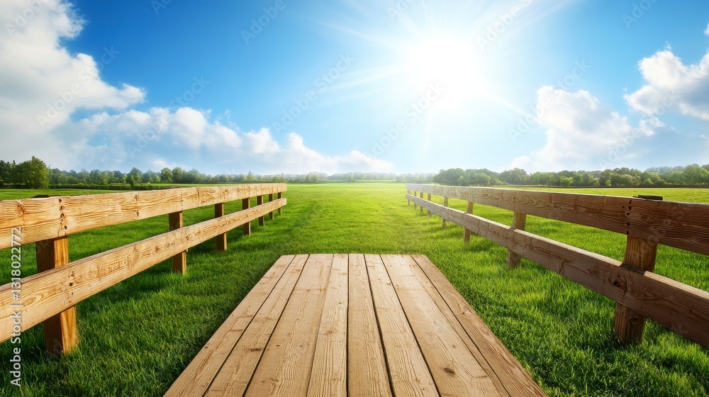 Serene Pathway Through Lush Green Field Under Bright Blue Sky Serene Pathway Through Lush Green Field Under Bright Blue Sky