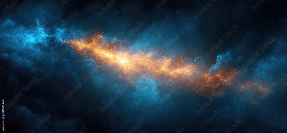 Obraz premium A blue beam of light on a black background, minimalist in style