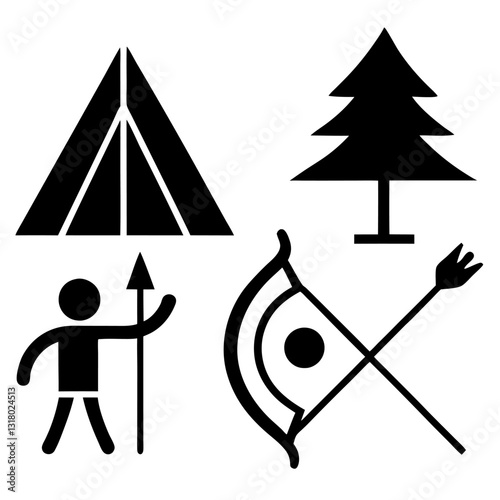Community Service Camp Icons Set for Volunteer Projects