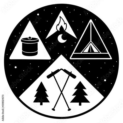 Community Service Camp Icons Set for Volunteer Projects
