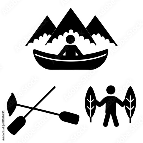 Community Service Camp Icons Set for Volunteer Projects