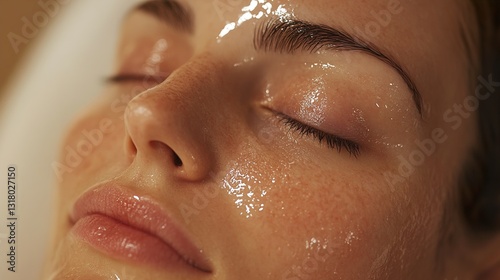 Close-up of Woman's Face with Glowing Skin and Serum
