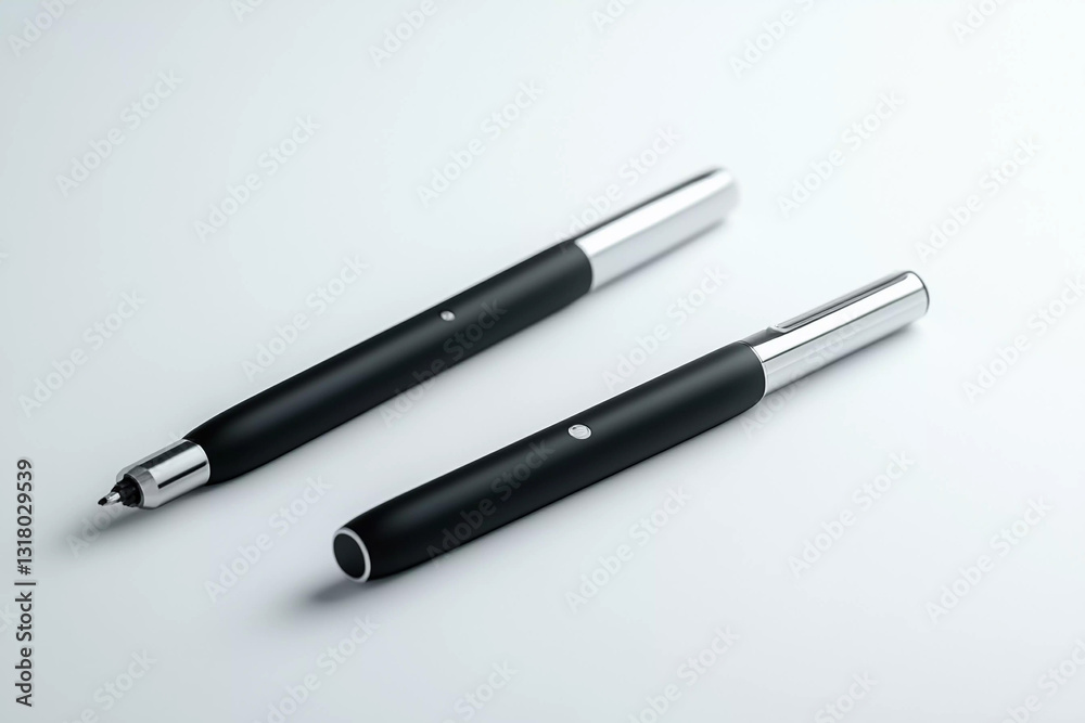 Stylish black pens arranged on a clean surface highlighting minimalist design and modern aesthetics Stylish black pens arranged on a clean surface highlighting minimalist design and modern aesthetics