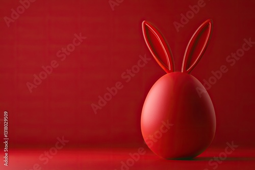 Red Easter egg with rabbit ears on red background for 3D rendering design concept