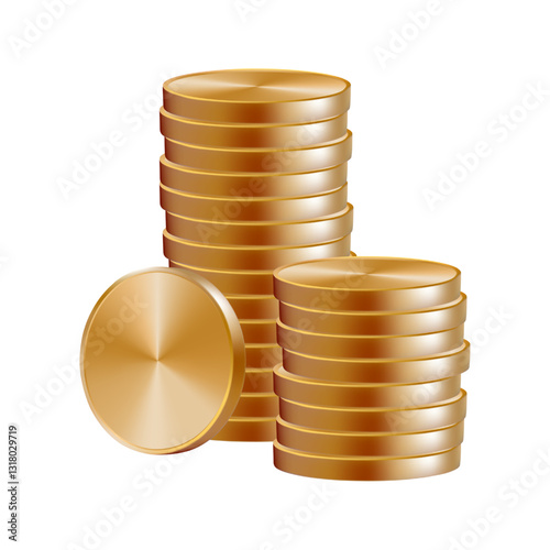 Coin stack, gold medal 3d drop. Money fall emoji, casino pile mountain of euro cents. Old golden cent rate icon. Vector render of lucky loan cash. US dollar penny gui reward. Floating game stock grow