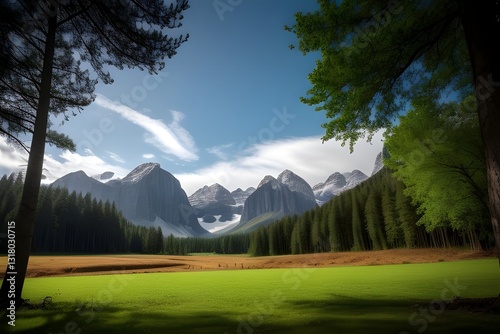 mountain landscape with trees and shadow