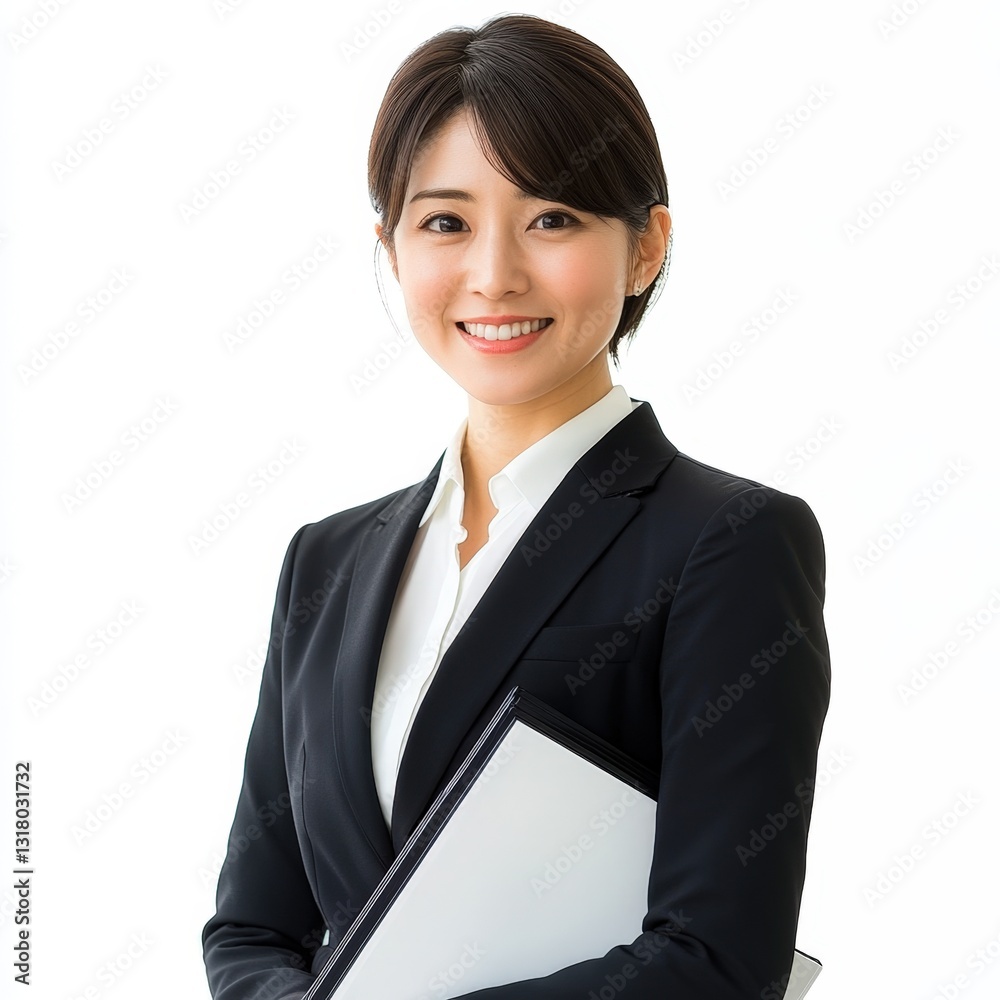 A smiling businesswoman with laptop portrait radiates professional joy A smiling businesswoman with laptop portrait radiates professional joy