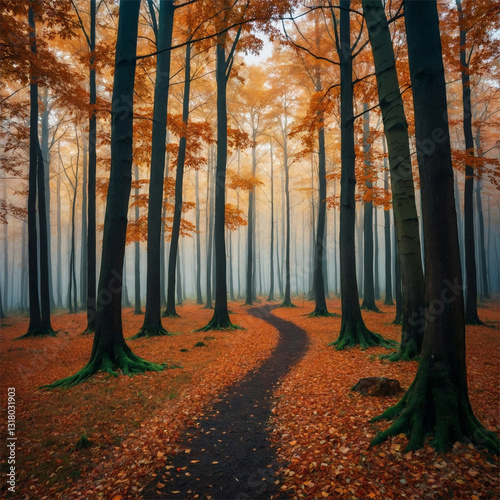 Wallpaper Mural Serene Forest Pathway and River in Autumn with Golden Foliage and Sunlight Beams Torontodigital.ca