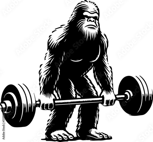 Strong Bigfoot Barbell Powerlifting Fitness Art : Witness Bigfoot’s strength! This powerlifter crushes records with brute force in a muscle-packed design.


