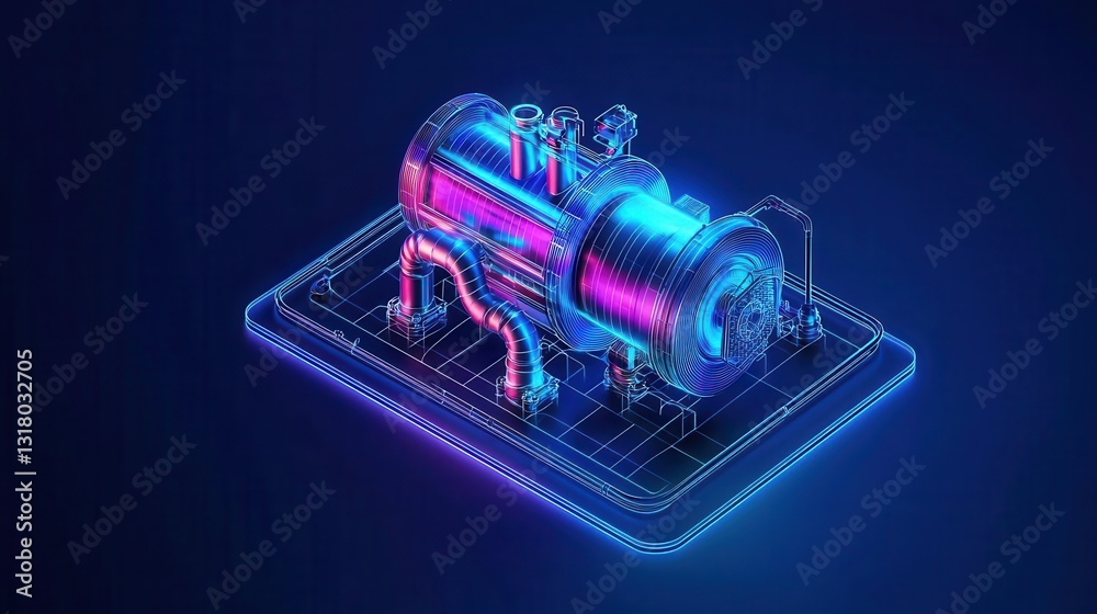 Naklejka premium Isometric technical drawing of a diesel engines turbocharged intercooler system, focusing on airflow dynamics