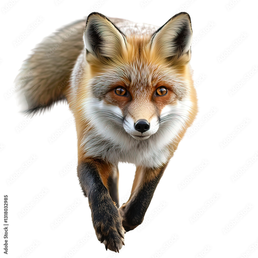 Fox is running across on transparent background Fox is running across on transparent background