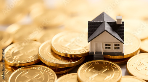 Close-up of House Model on Gold Coins