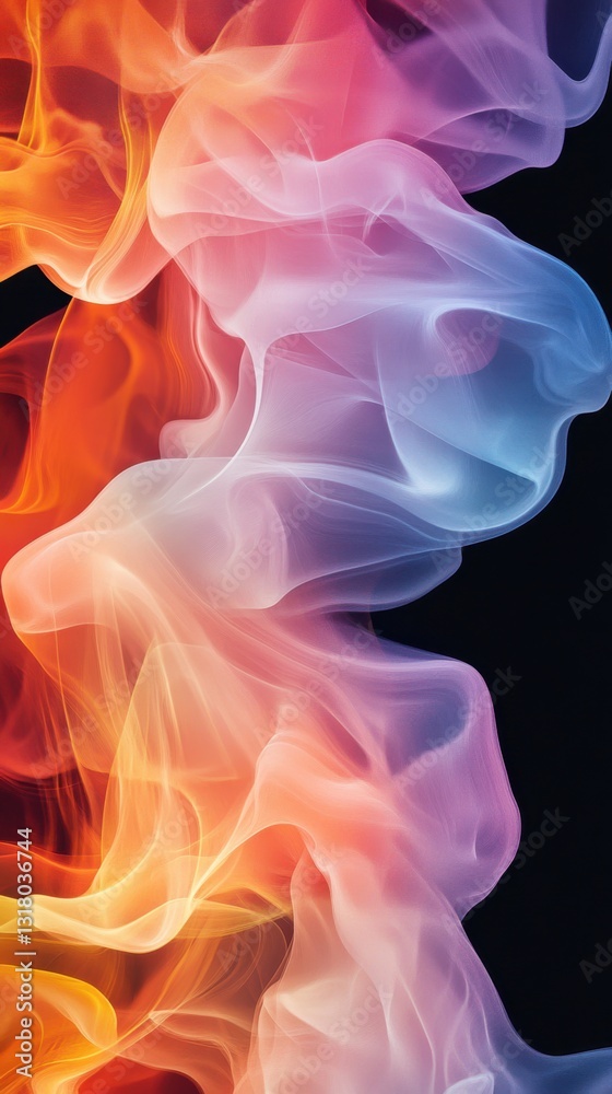 Obraz premium Colorful smoke flowing against a dark backdrop. Dynamic smoke with vibrant colors. Vertical