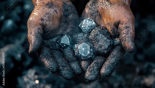 Dirty Hands Holding Grey Stones A Close Up