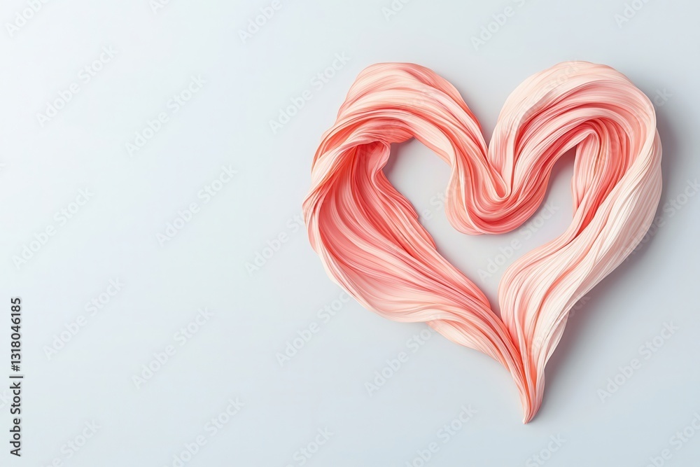 heart shape made of flowing pink and white fabric, symbolizing love and creativity. soft texture and gentle curves evoke sense of warmth and affection heart shape made of flowing pink and white fabric, symbolizing love and creativity. soft texture and gentle curves evoke sense of warmth and affection