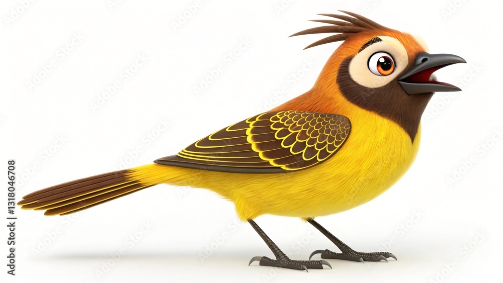 Fototapeta premium Cute Cartoon Yellow Bird Illustration Cheerful Avian Character Design 3D Render