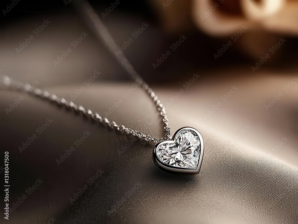 Fototapeta premium Modern heartshaped diamond necklace with sleek edges, isolated on a seamless white surface