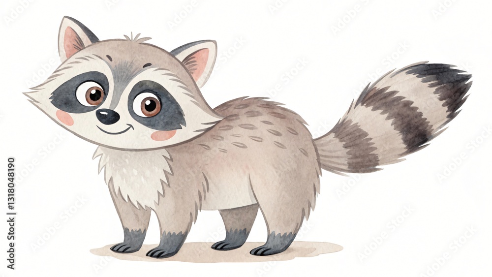 Obraz premium Adorable Watercolor Raccoon Illustration Cute Baby Wildlife Animal Cartoon Woodland Creature Design
