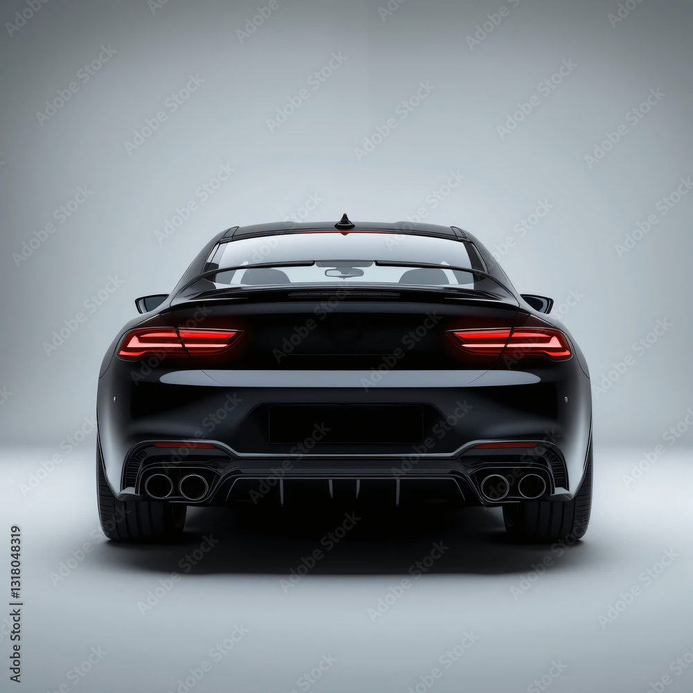 Naklejka premium Sleek Black Car Rear View Showing Tail Lights and Exhaust Pipes