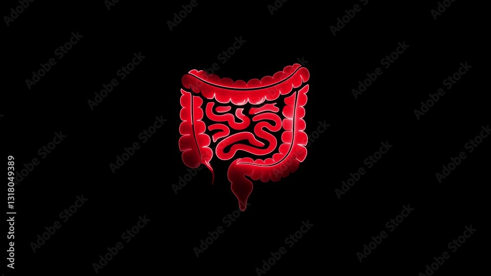 Animation of human intestines with red neon lights