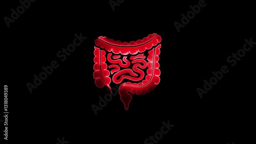 Animation of human intestines with red neon lights