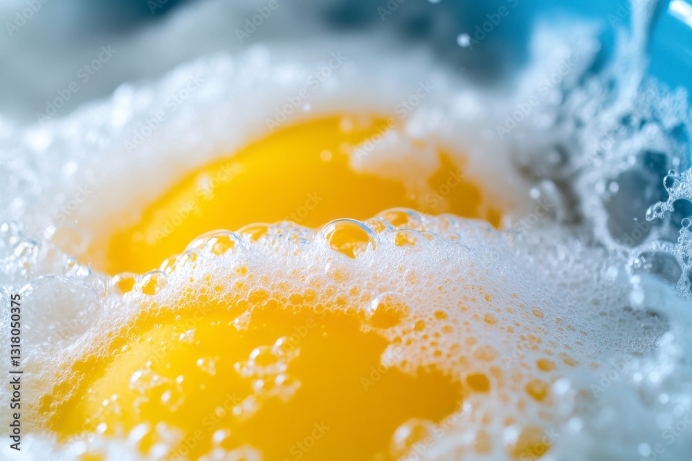 Two Yellow Egg Yolks in Frothy White Liquid Close Up Two Yellow Egg Yolks in Frothy White Liquid Close Up