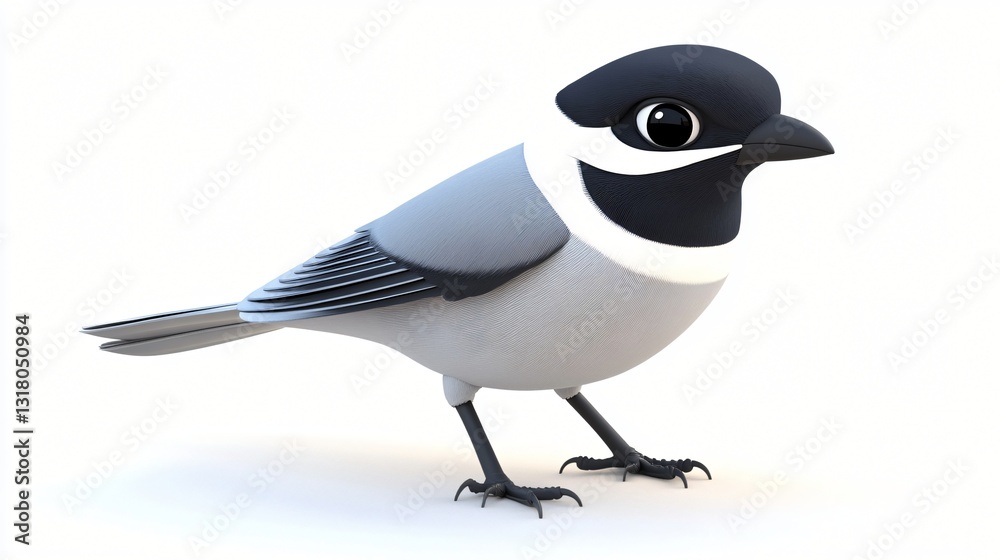 Adorable Cartoon Bird Illustration 3D Rendered Grey and Black Bird Cute Avian Character Design Adorable Cartoon Bird Illustration 3D Rendered Grey and Black Bird Cute Avian Character Design