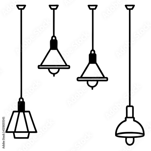 set of Ceiling Light Lamps icon vector art illustration. retro lamps