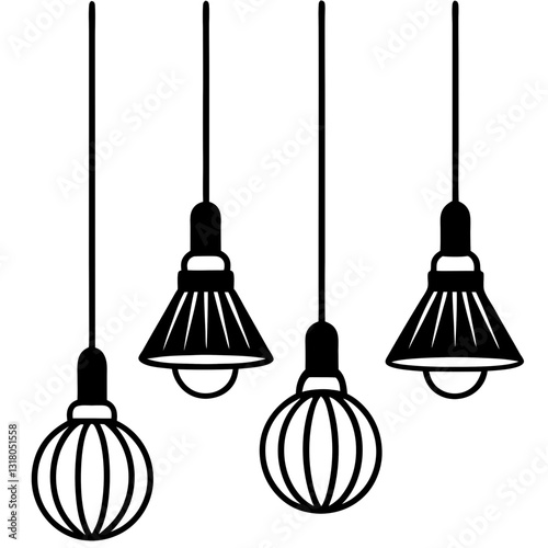 set of Ceiling Light Lamps icon vector art illustration. retro lamps