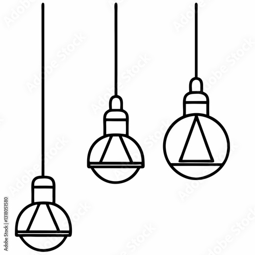 set of Ceiling Light Lamps icon vector art illustration. retro lamps