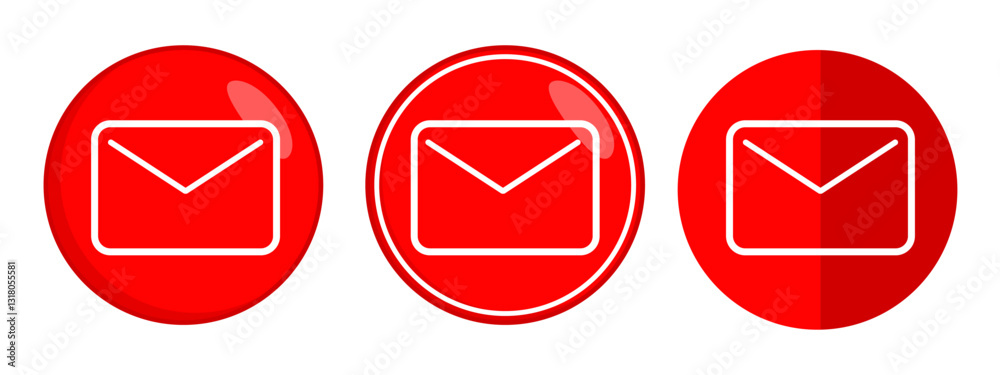 Red Email Icons Set Simple Glossy Design