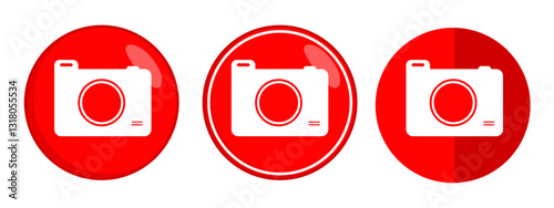 Red Circular Camera Icons Simple Design