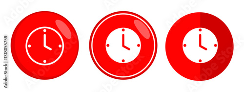 Red Circle Clock Icons Simple Design White Time Display