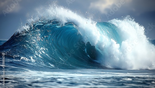 Fototapeta Naklejka Na Ścianę i Meble -  Ocean wave crashing, sunlight, blue water
