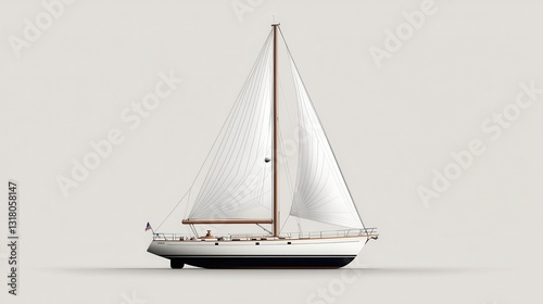 Sideview schematic of a yacht with a windassisted sail system, blending tradition with modern innovation