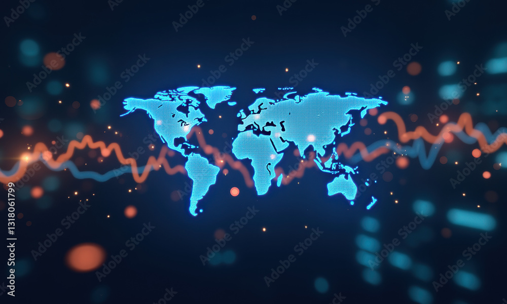 Fototapeta premium Global Network, Data, World Map, Stock Market - Global Business