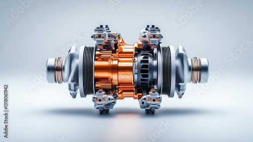 Crosssectional technical drawing of a hybrid engines fuel injection system combined with electric propulsion