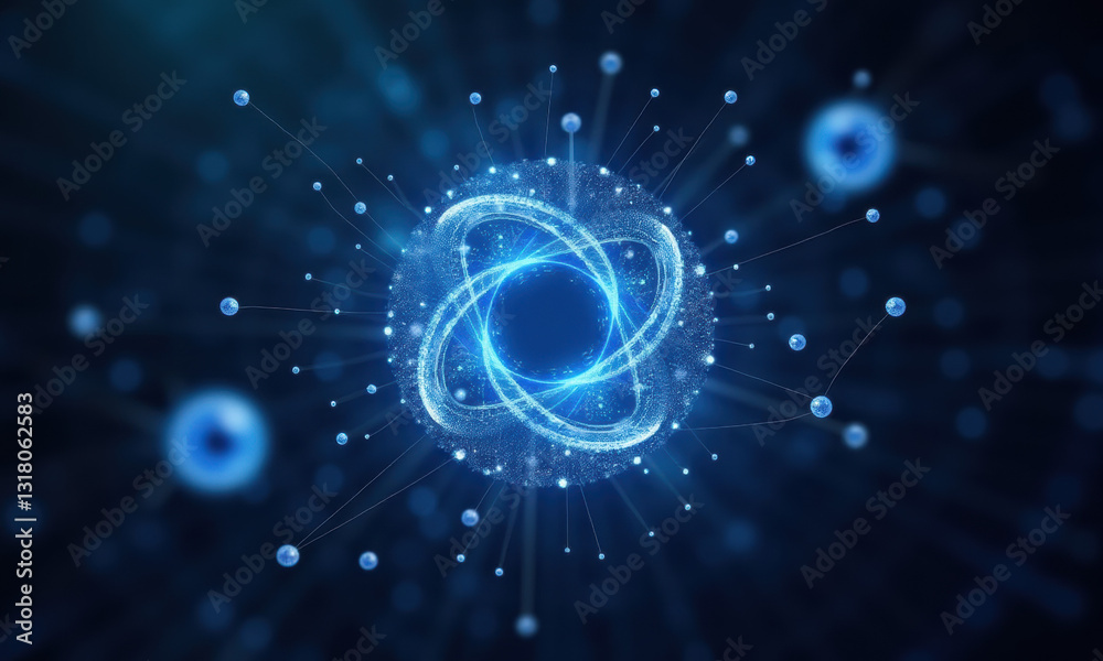 Obraz premium Glowing Blue Atomic Structure Network - Abstract backgrounds