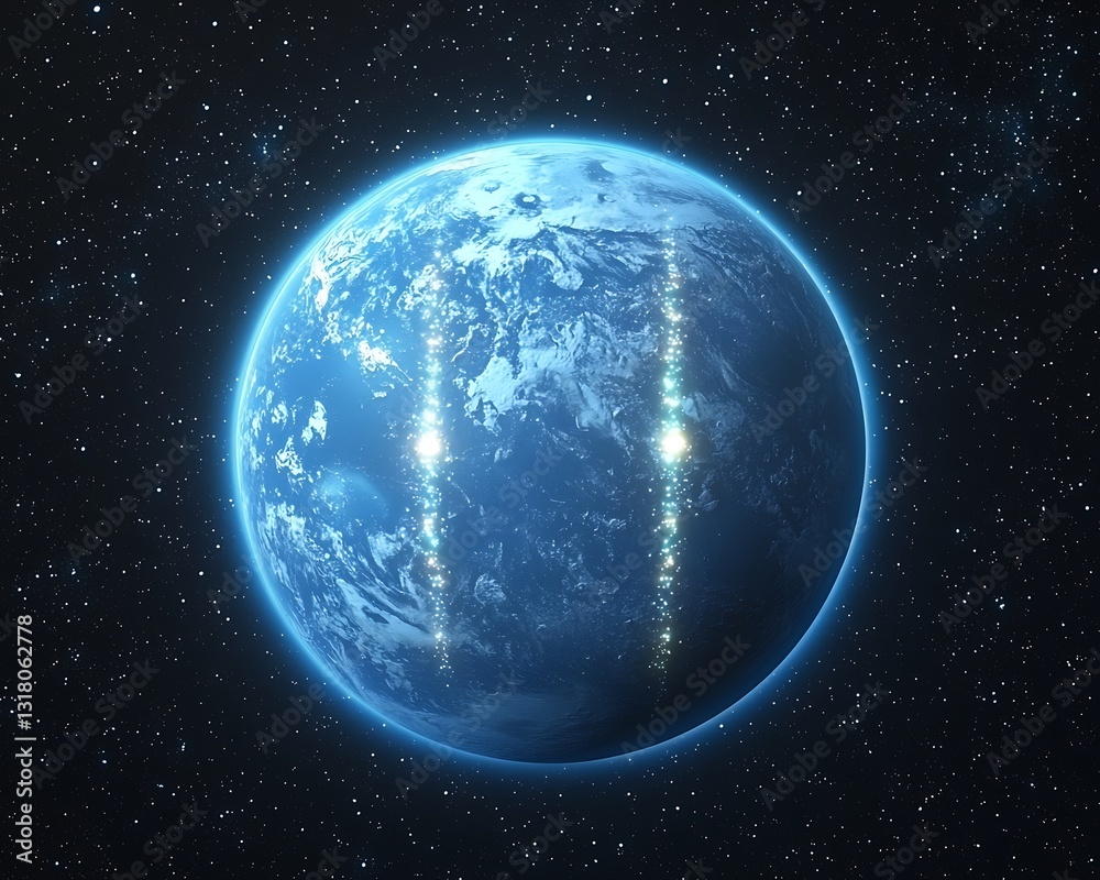 Obraz premium Glowing Earth for Space, Energy Beams.