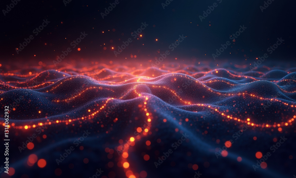 Fototapeta premium Glowing Particle Wave Abstract Background - Abstract Backgrounds