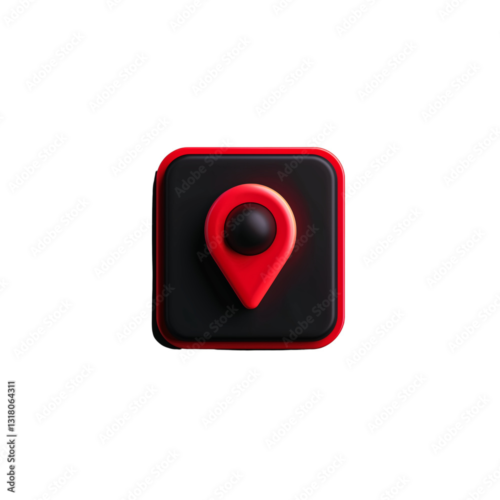 3D red location icon on a black background, high resolution, hig
