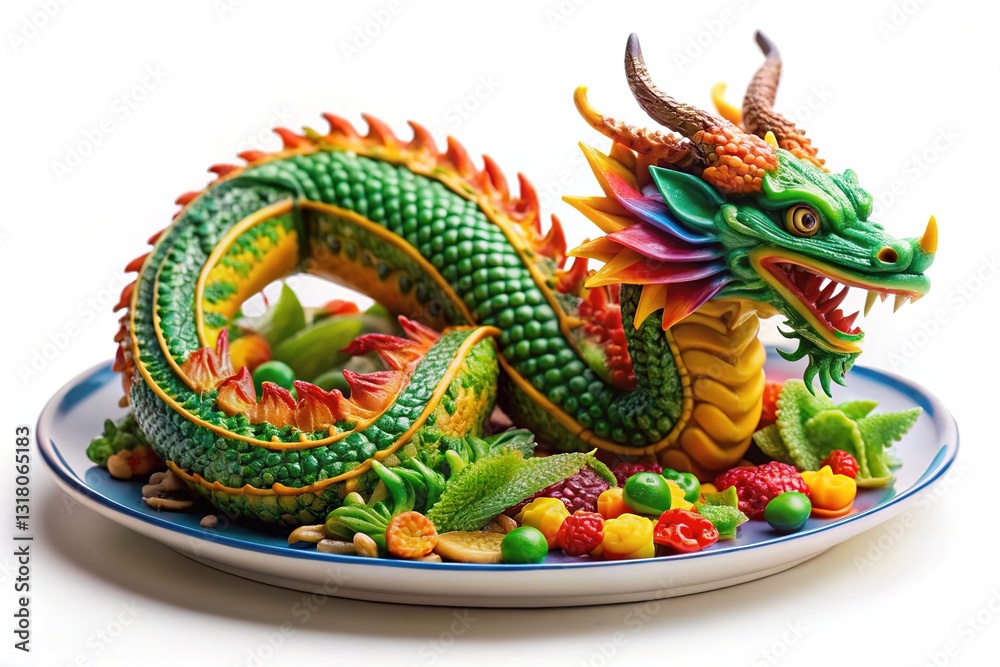 Delicious, visually captivating dragon food photography.  Artful composition and food styling.