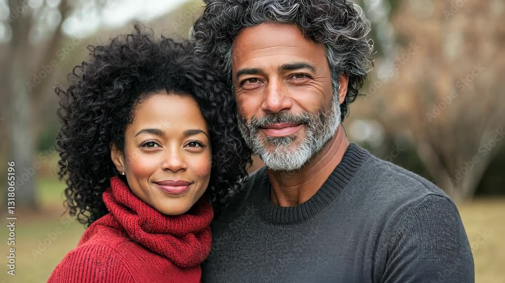 Middle Aged Mixed Race Couple Embracing in Park with Autumn Colors, Capturing Diversity, Love, and Togetherness, Perfect for Lifestyle and Relationship Themes in Stock Photography Middle Aged Mixed Race Couple Embracing in Park with Autumn Colors, Capturing Diversity, Love, and Togetherness, Perfect for Lifestyle and Relationship Themes in Stock Photography