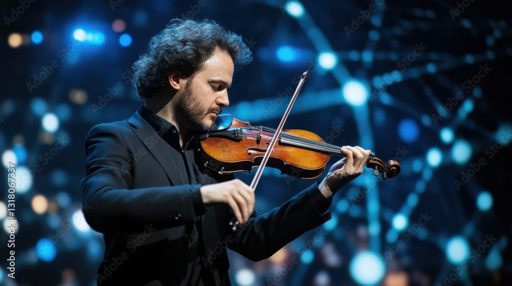 Fototapeta premium A violinist performing on stage under dramatic spotlights
