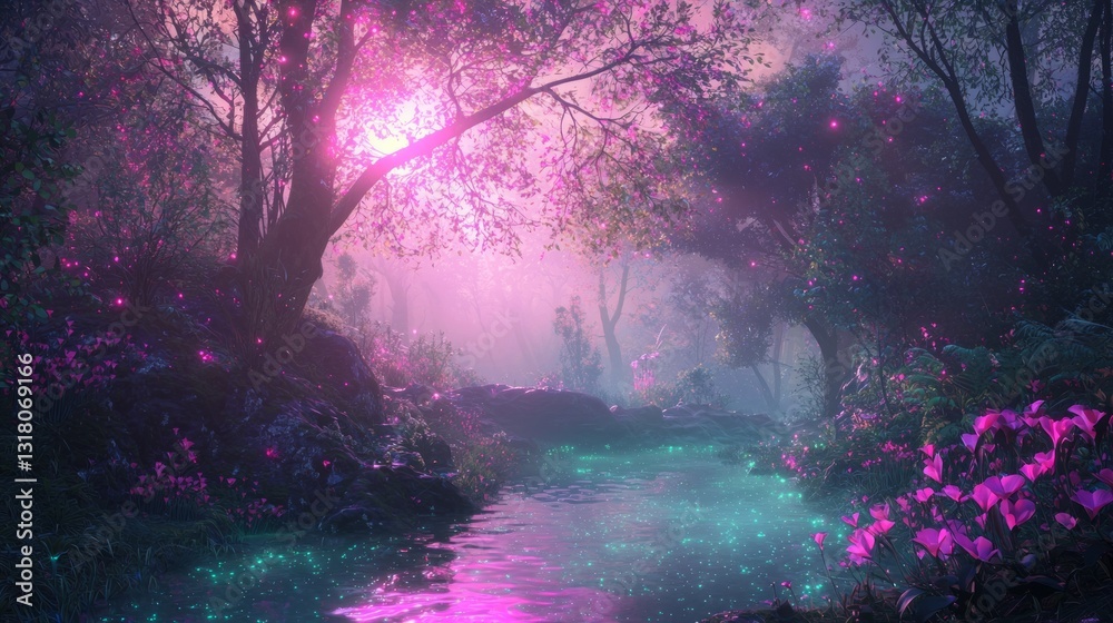 Mystical Glen with Hovering Light and Soft Colors at Dusk Mystical Glen with Hovering Light and Soft Colors at Dusk