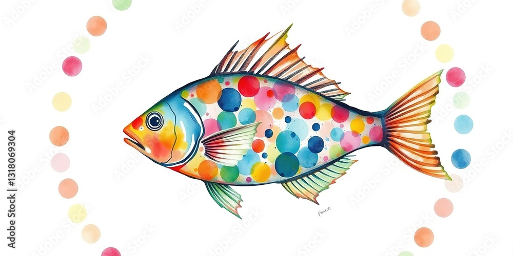 Fototapeta premium Hand-Painted Fish in Abstract Circular Design