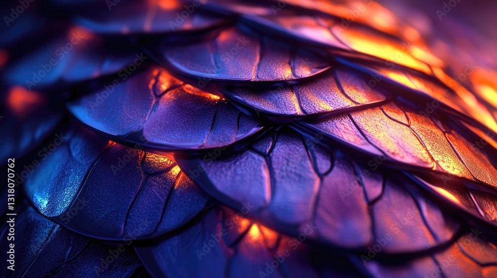 Detailed view of textured overlapping scales with dynamic lighting Detailed view of textured overlapping scales with dynamic lighting